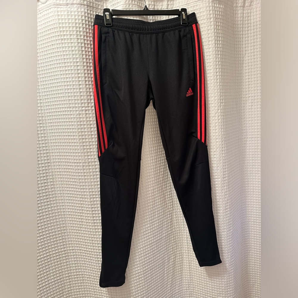 Women's/Men's Adidas Black Track Pants with Red Stripes